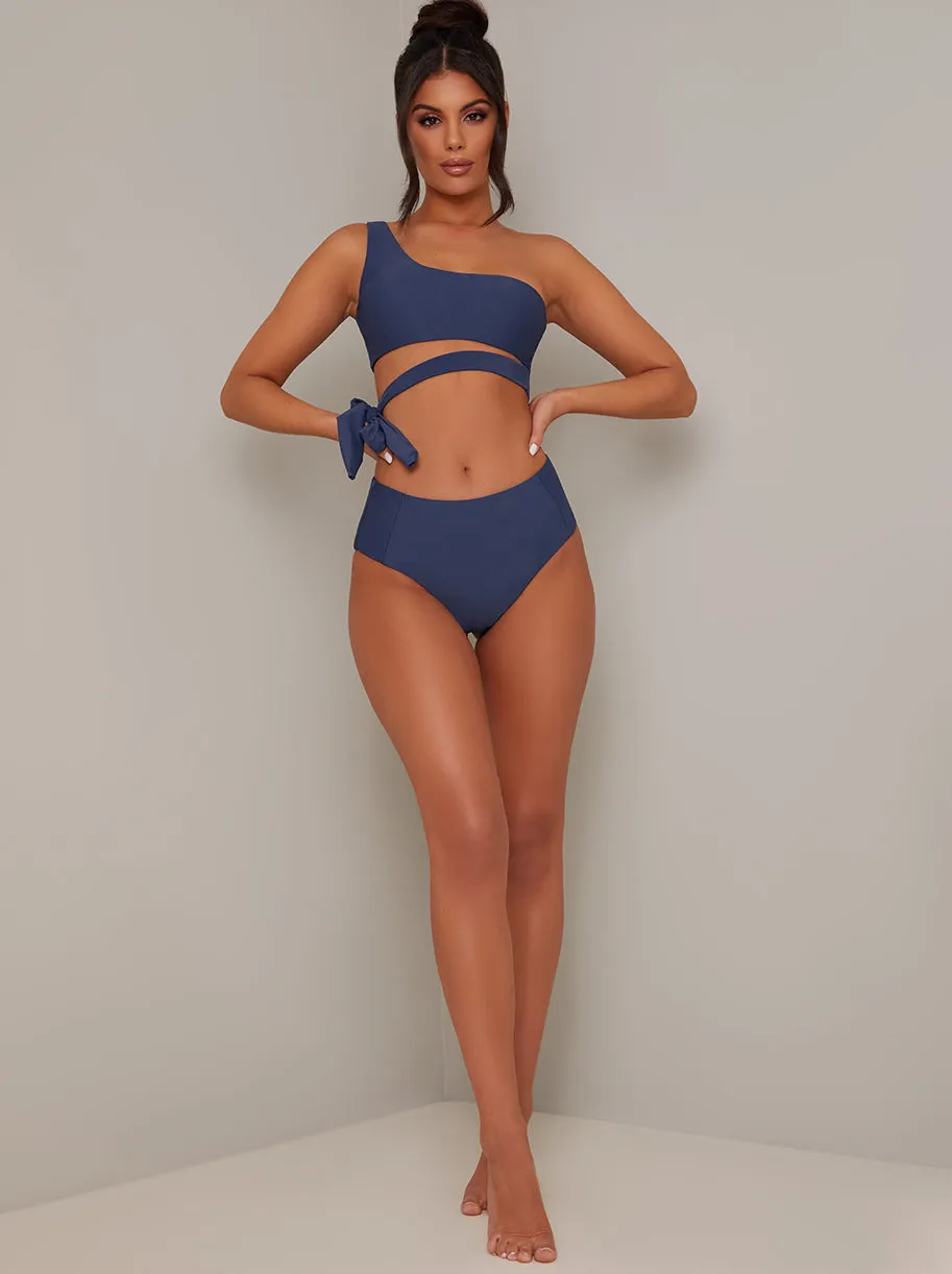 One Shoulder Tie Bikini Top in Blue sold by Chi Chi London product image thumbnail 3