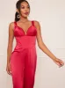 Corset Style Wide Leg Satin Jumpsuit in Pink sold by Chi Chi London