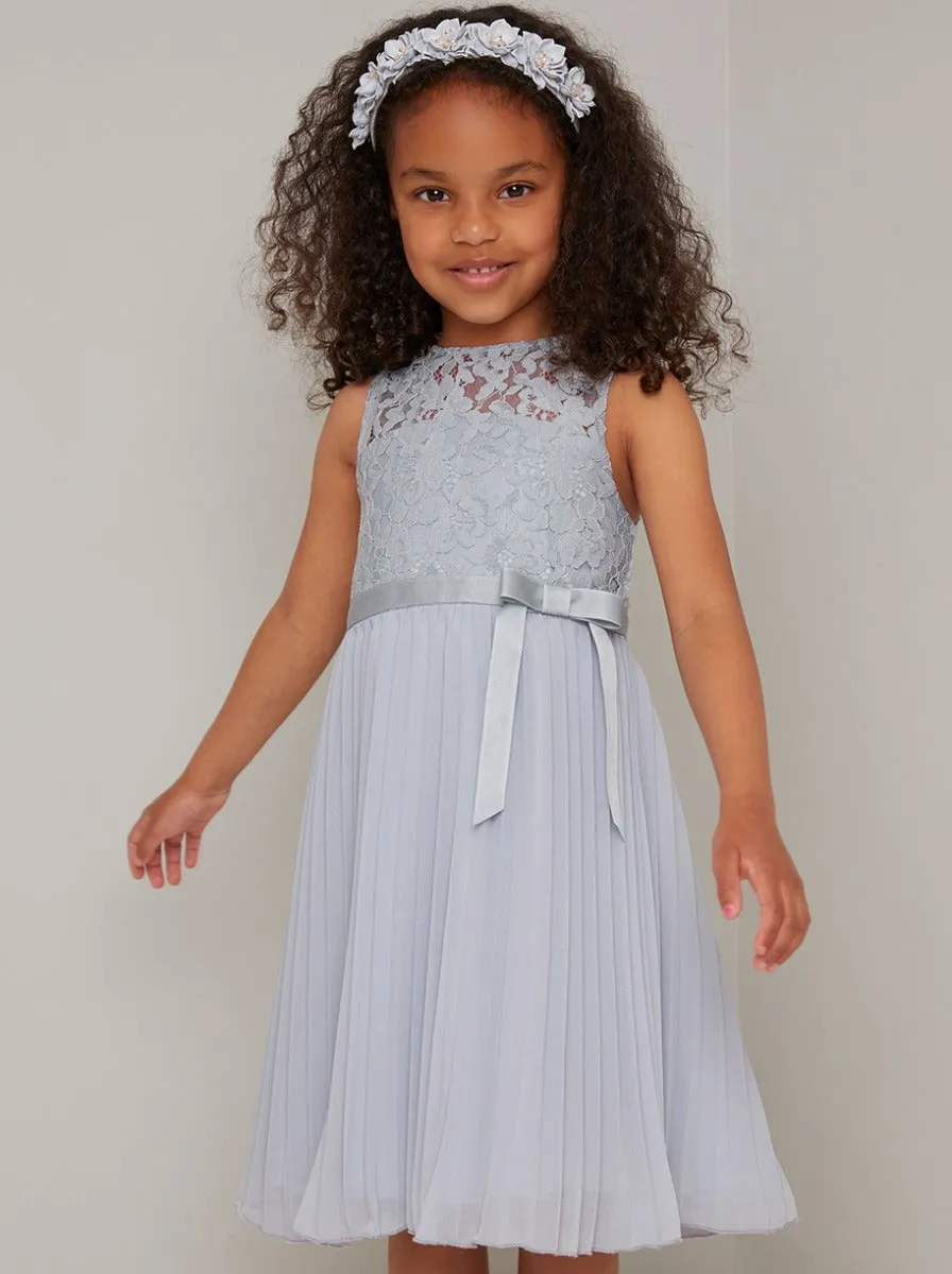 Girls Lace Bodice Pleat Midi Dress in Blue sold by Chi Chi London