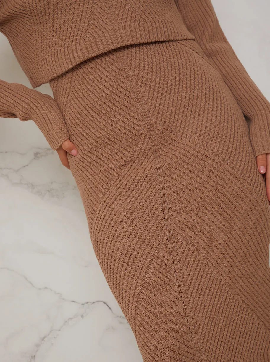 Knitted Maxi Skirt in Camel sold by Chi Chi London product image thumbnail 3