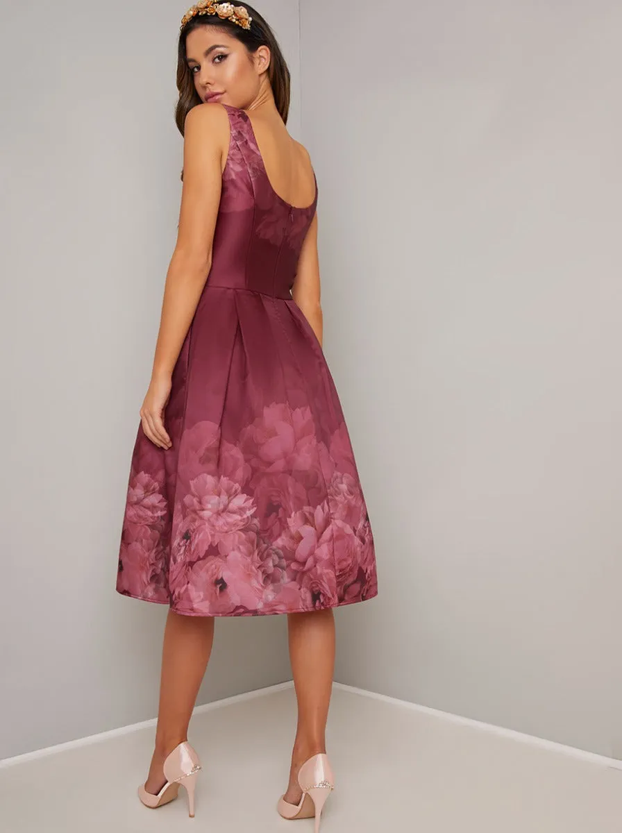 Satin Maxi Dress with Floral Print Design in Red sold by Chi Chi London product image thumbnail 3