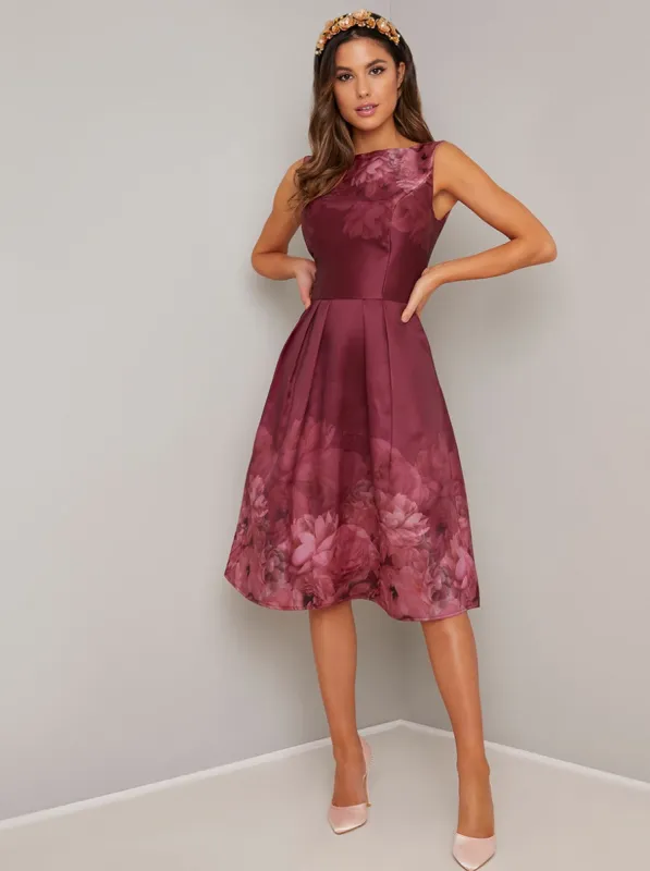 Satin Maxi Dress with Floral Print Design in Red sold by Chi Chi London