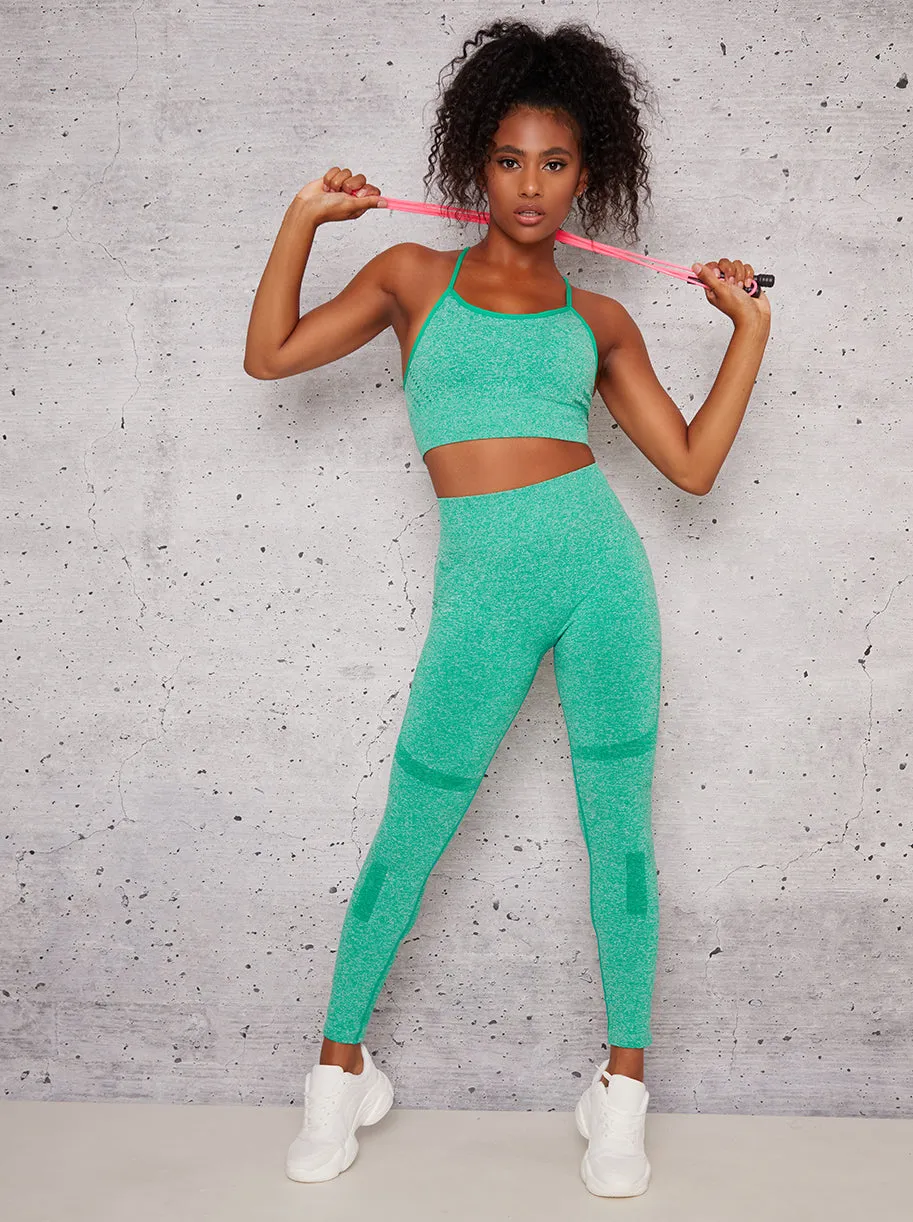 High Rise Eyelet Detail Sport Leggings in Green sold by Chi Chi London