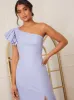 Ruffle One Shoulder Midi Dress in Blue sold by Chi Chi London