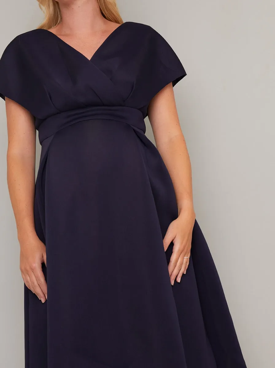 Maternity Plain Wrap Detail Midi Dress in Blue sold by Chi Chi London product image thumbnail 3