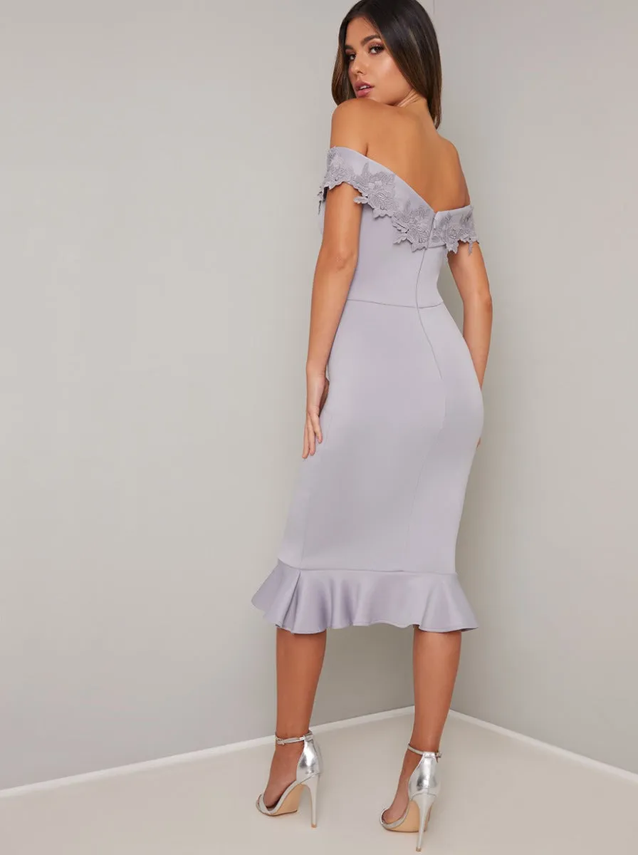 Bardot Bodycon Peplum Hem Midi Dress in Blue sold by Chi Chi London product image thumbnail 2