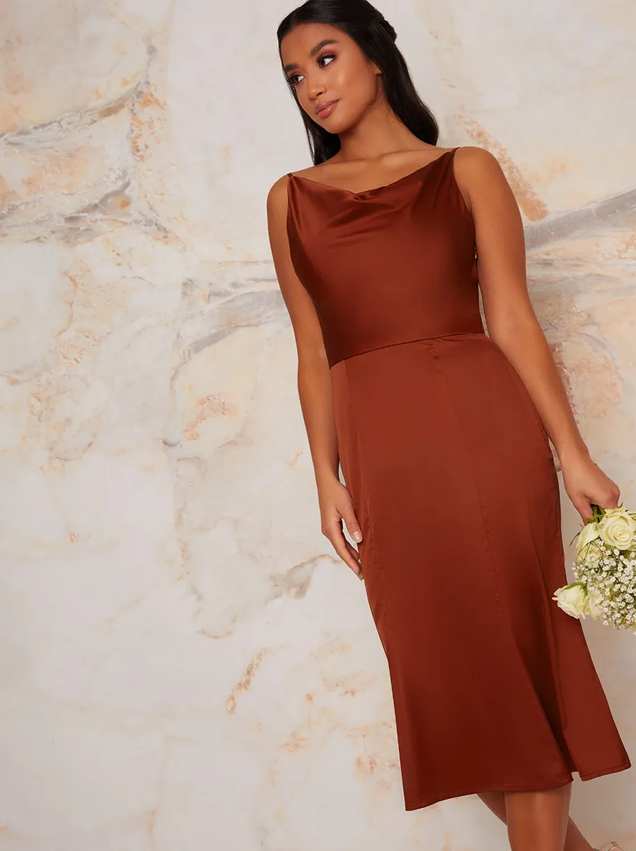 Petite Satin Slip Cami Midi Bridesmaids Dress in Orange sold by Chi Chi London product image thumbnail 2
