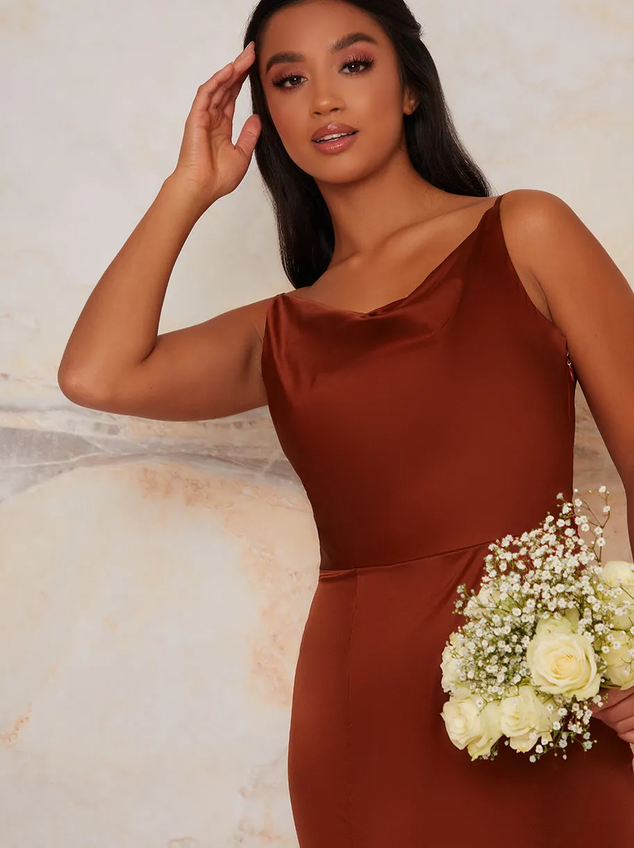 Petite Satin Slip Cami Midi Bridesmaids Dress in Orange sold by Chi Chi London product image thumbnail 3