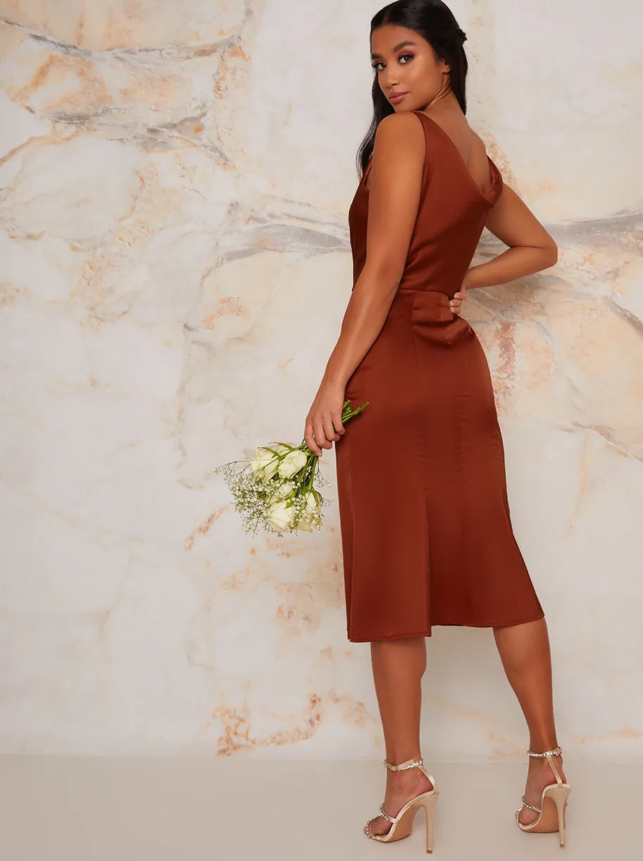 Petite Satin Slip Cami Midi Bridesmaids Dress in Orange sold by Chi Chi London product image thumbnail 4