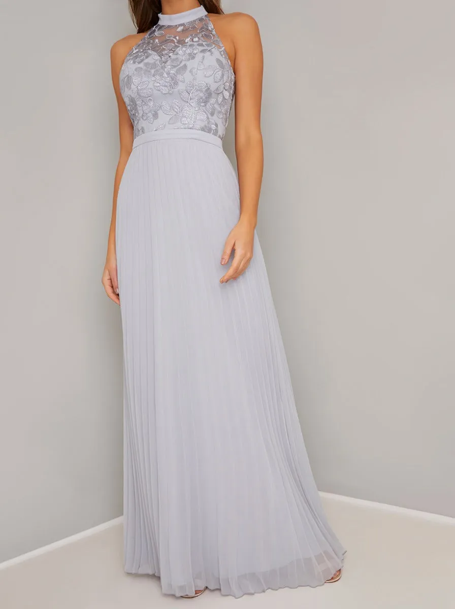 High Neck Embroidered Bodice Maxi Dress in Blue sold by Chi Chi London product image thumbnail 3