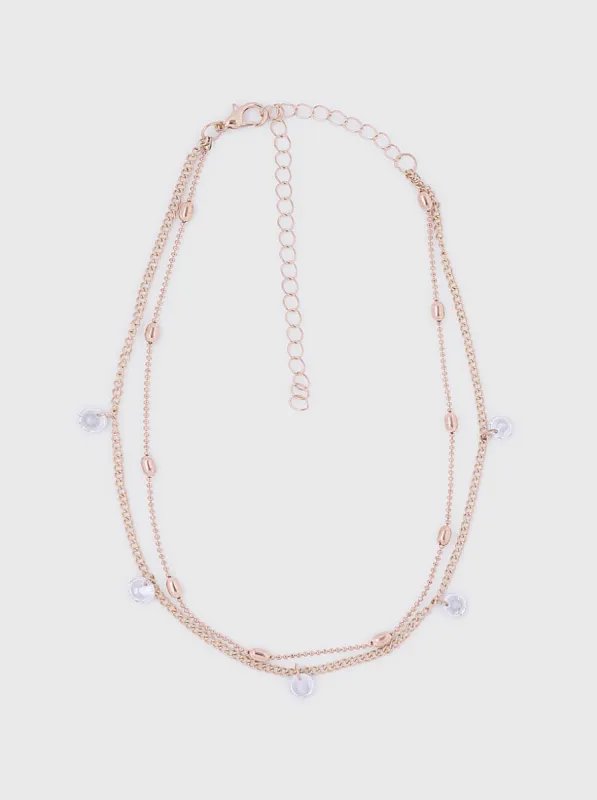 Diamante Double Choker in Rose Gold Finish sold by Chi Chi London