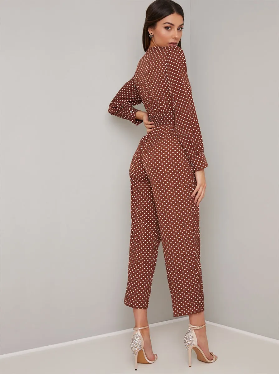 Polka Dot Long Sleeve Jumpsuit in Brown sold by Chi Chi London product image thumbnail 4