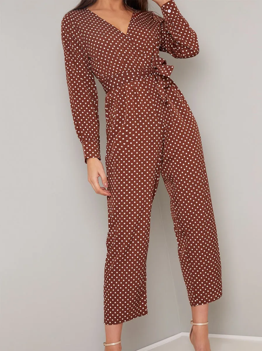 Polka Dot Long Sleeve Jumpsuit in Brown sold by Chi Chi London product image thumbnail 3