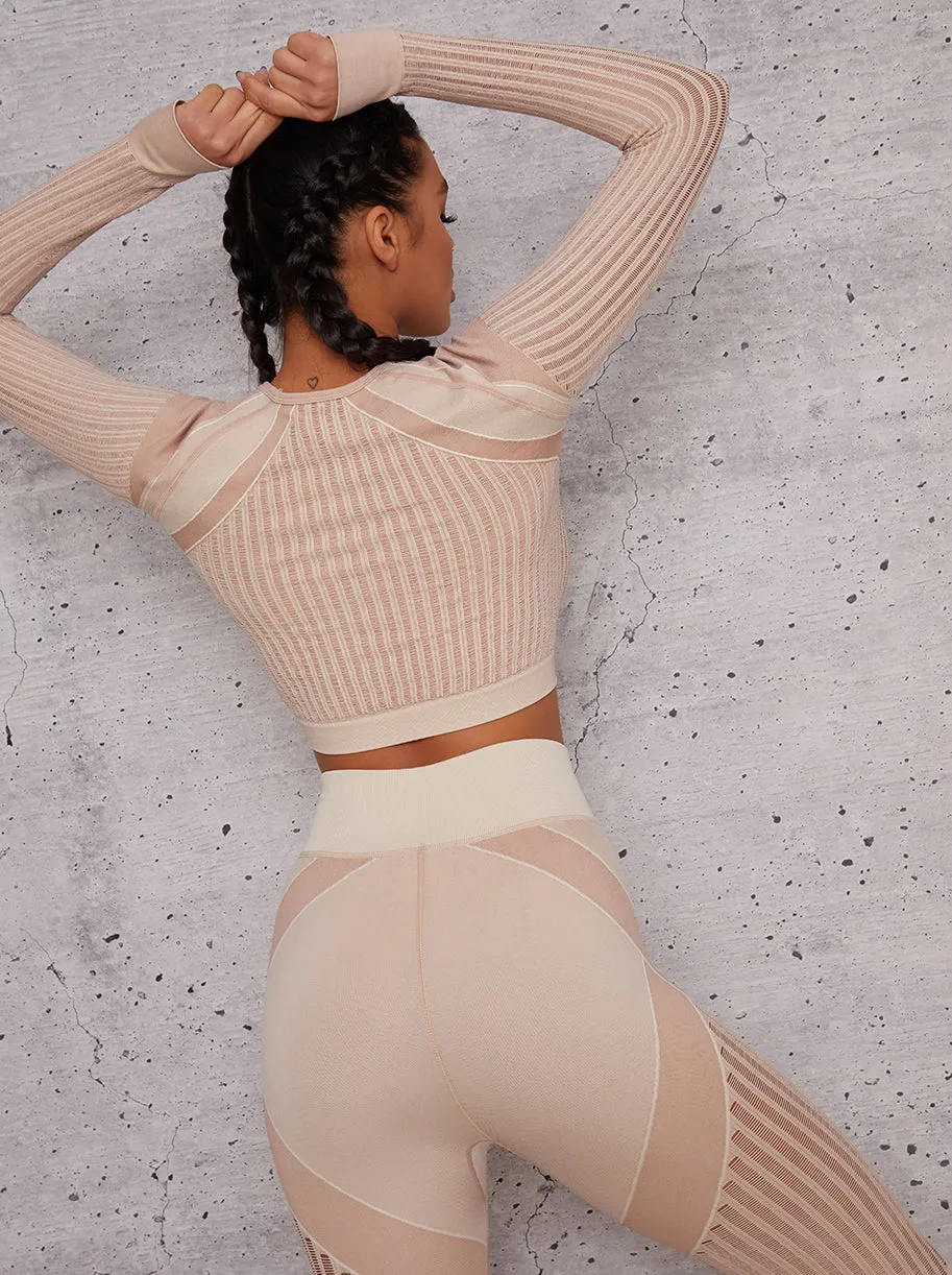 Long Sleeved Cropped Sports Top in Beige sold by Chi Chi London product image thumbnail 4