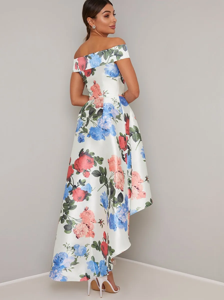 Floral Print Bardot Dip Hem Midi Dress In Multi sold by Chi Chi London product image thumbnail 4