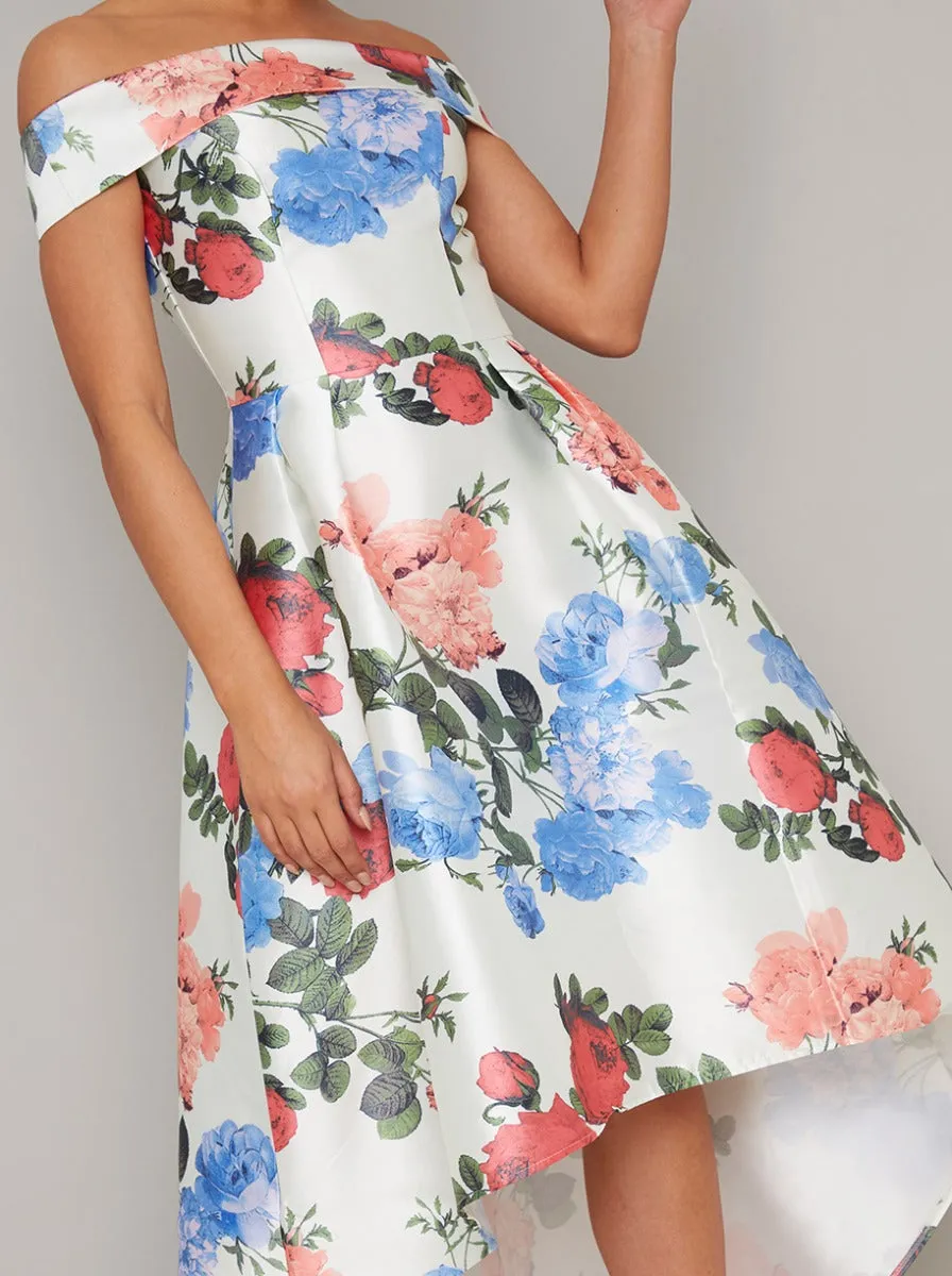 Floral Print Bardot Dip Hem Midi Dress In Multi sold by Chi Chi London product image thumbnail 2