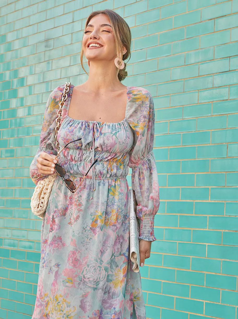Long Sleeve Square Neck Floral Maxi Dress in Green sold by Chi Chi London product image thumbnail 2