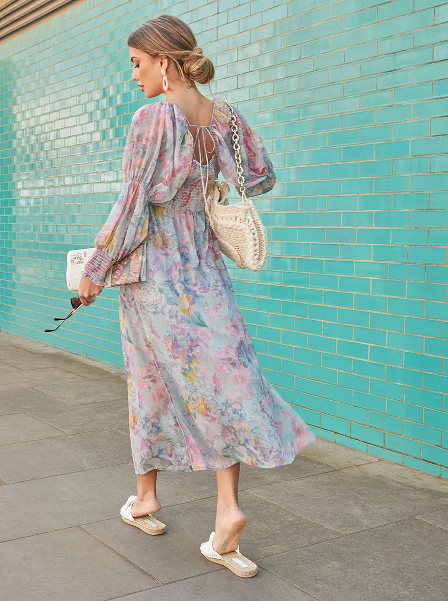 Long Sleeve Square Neck Floral Maxi Dress in Green sold by Chi Chi London product image thumbnail 3
