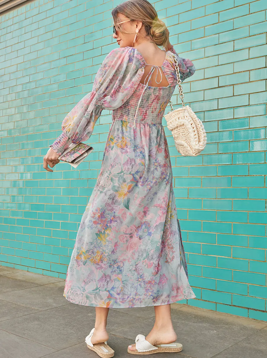 Long Sleeve Square Neck Floral Maxi Dress in Green sold by Chi Chi London product image thumbnail 4