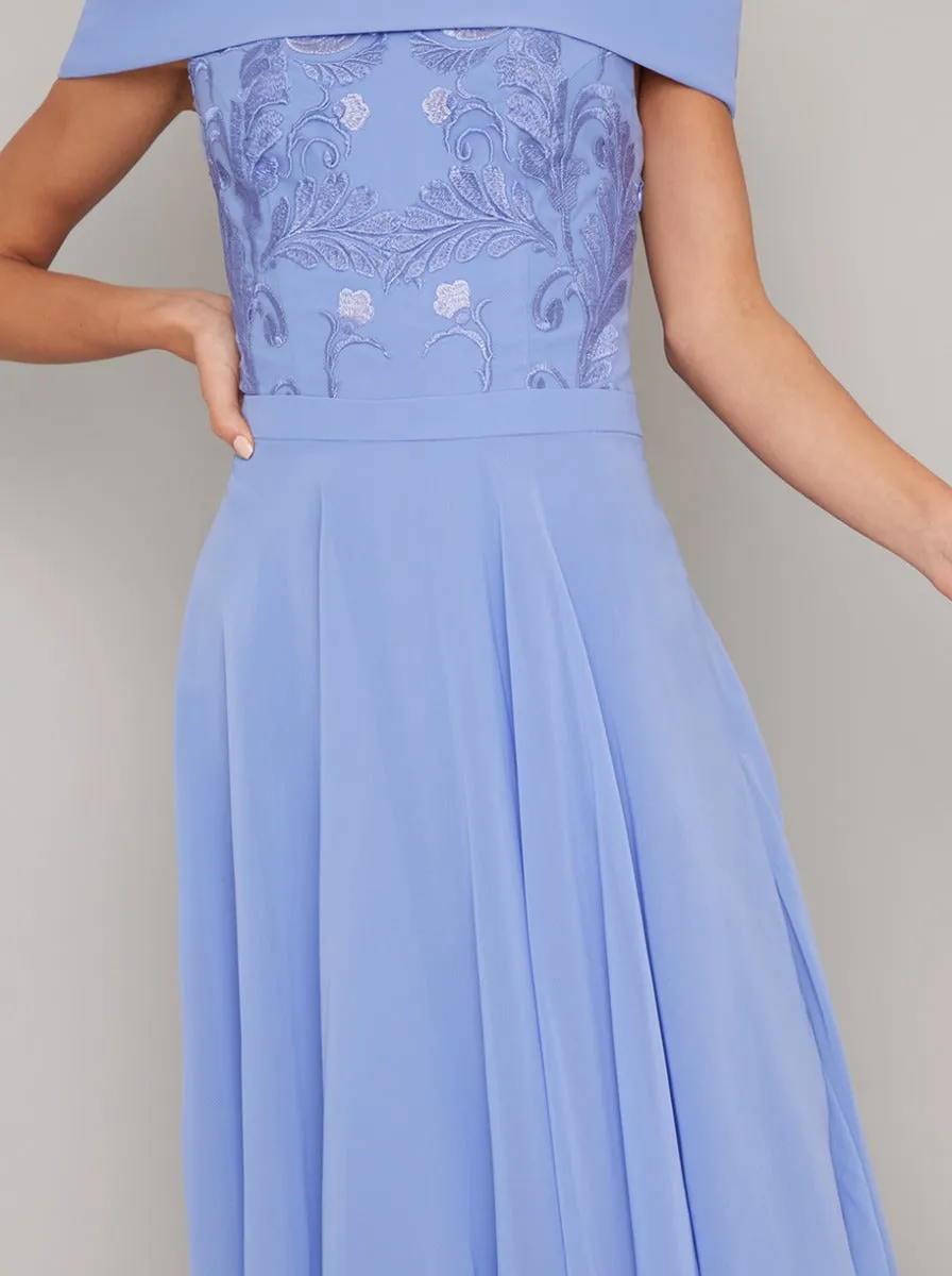 Emboridered Chiffon Skirt Midi Dress in Blue sold by Chi Chi London product image thumbnail 2