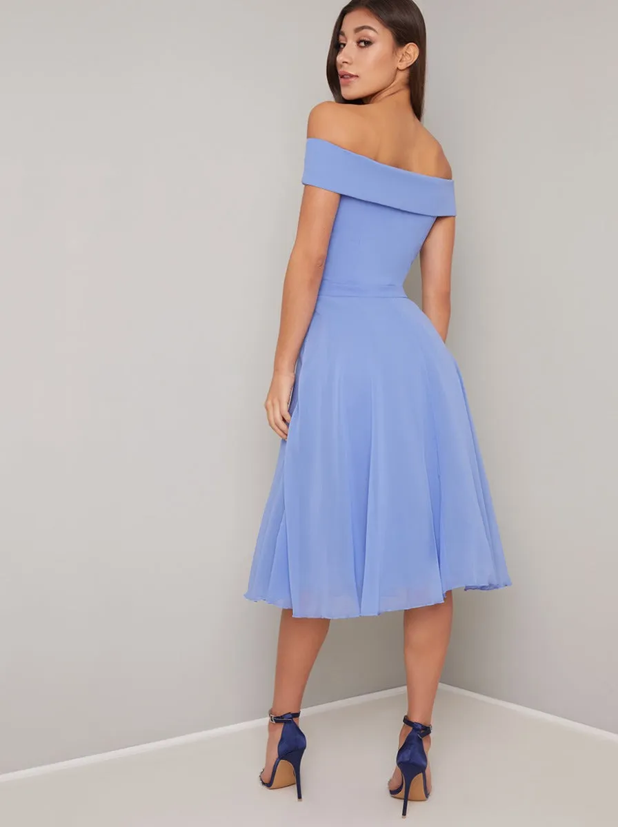 Emboridered Chiffon Skirt Midi Dress in Blue sold by Chi Chi London product image thumbnail 3