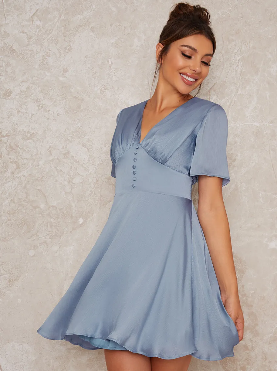 Mini Day Dress with Angel Sleeves in Blue sold by Chi Chi London