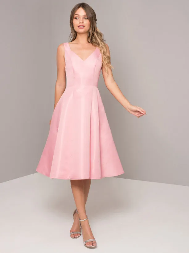 V Neck Sleeveless Plain Midi Dress in Pink sold by Chi Chi London