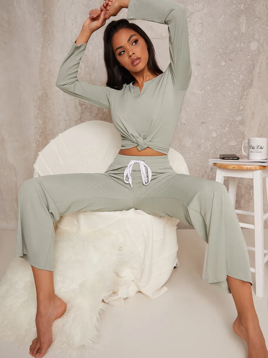 Tie Waisted Wide Leg Lounge Set in Green sold by Chi Chi London product image thumbnail 3