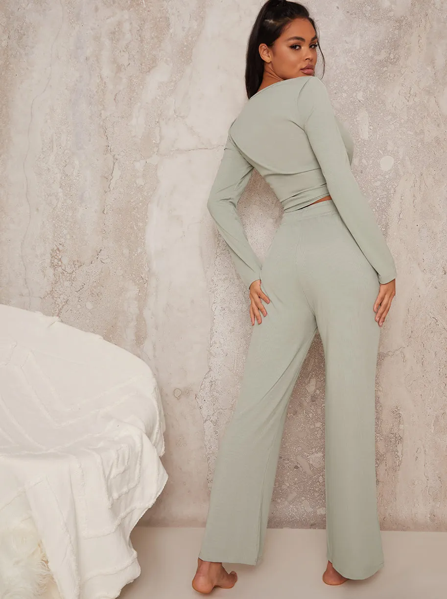 Tie Waisted Wide Leg Lounge Set in Green sold by Chi Chi London product image thumbnail 4