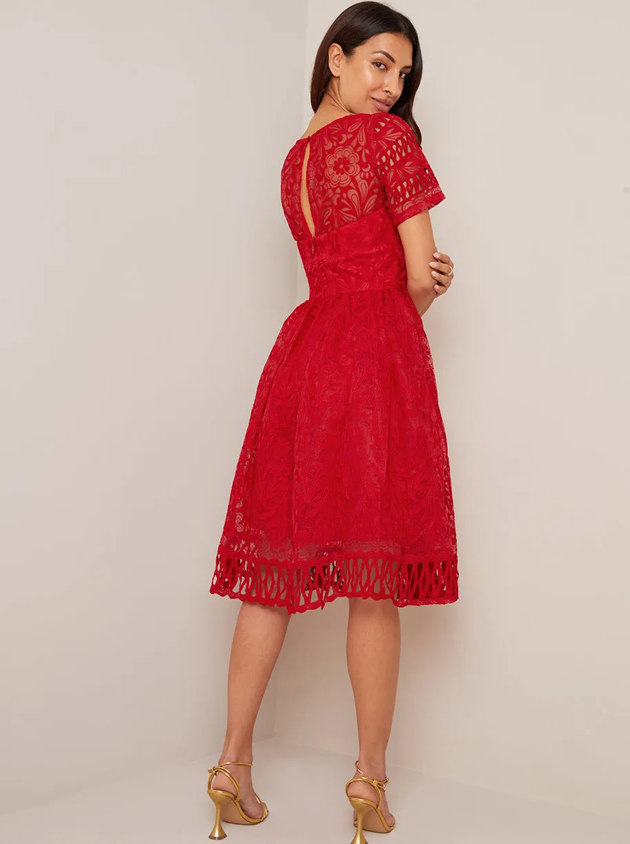 Short Sleeve Premium Lace Dress in Red sold by Chi Chi London product image thumbnail 2
