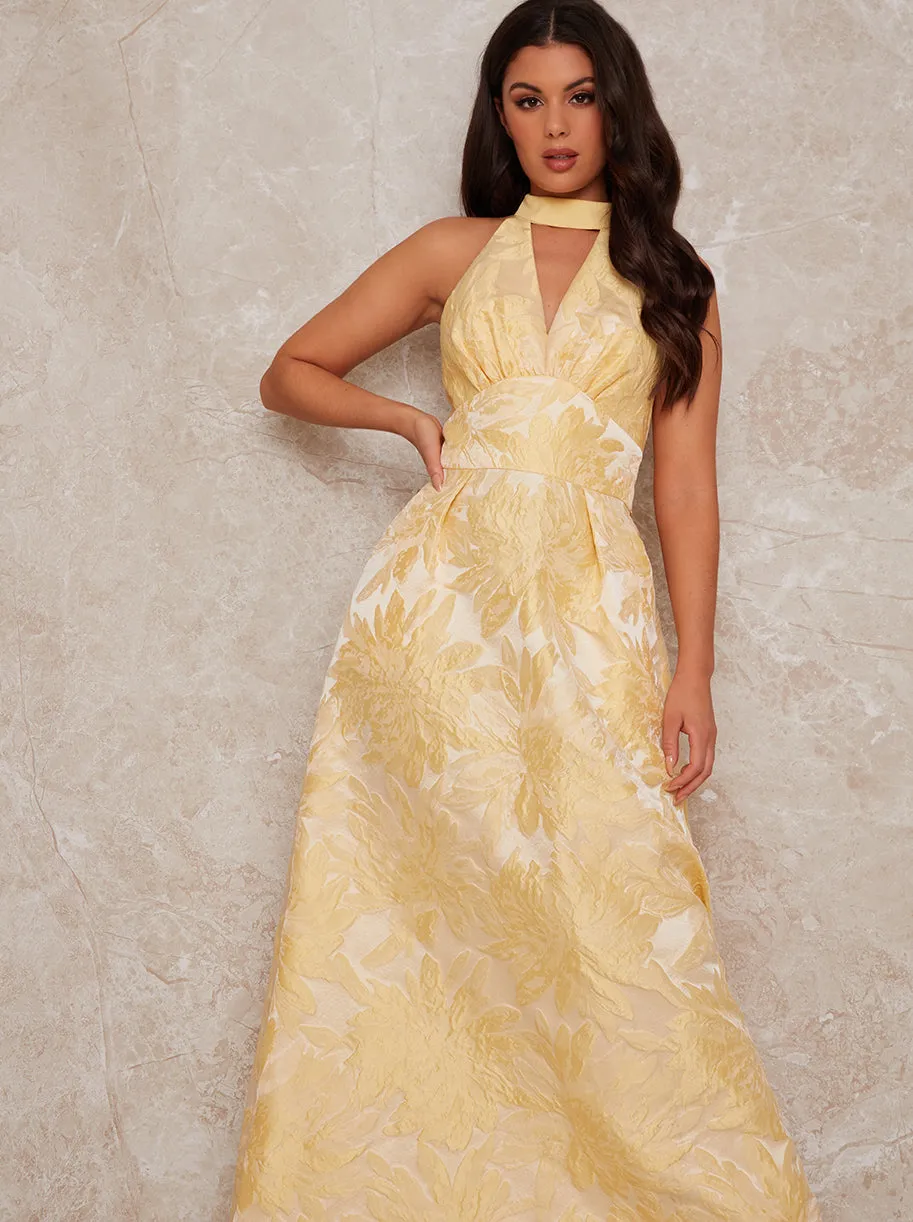 Floral Jacquard Maxi Dress in Yellow sold by Chi Chi London product image thumbnail 3