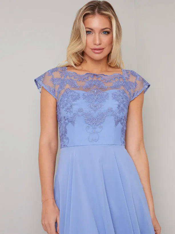 Cap Sleeved Lace Bodice Midi Dress in Blue sold by Chi Chi London product image thumbnail 4