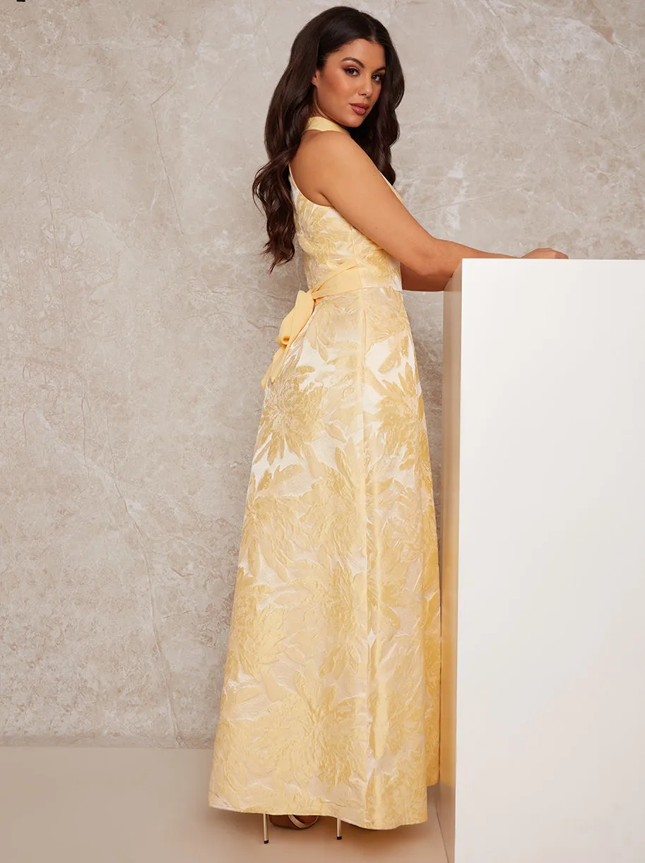 Floral Jacquard Maxi Dress in Yellow sold by Chi Chi London product image thumbnail 4