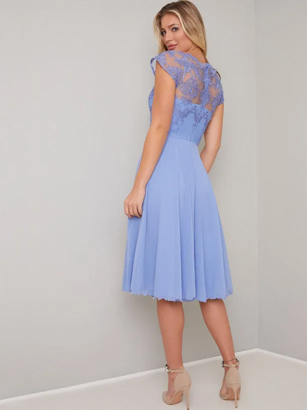 Cap Sleeved Lace Bodice Midi Dress in Blue sold by Chi Chi London product image thumbnail 2