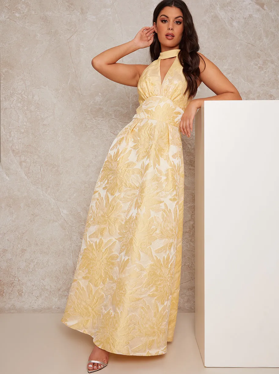 Floral Jacquard Maxi Dress in Yellow sold by Chi Chi London product image thumbnail 2