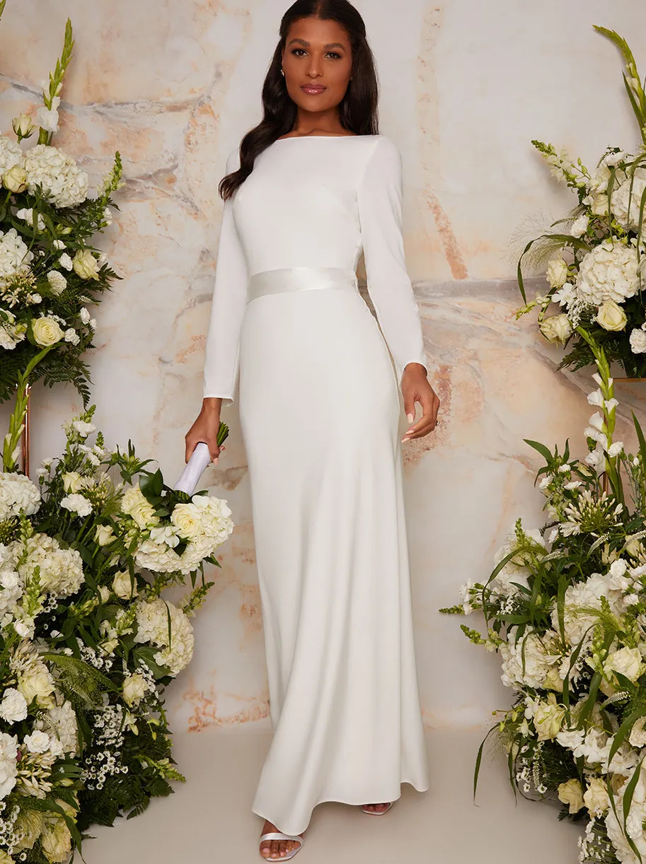 High Neck Long Sleeve Maxi Wedding Dress in White sold by Chi Chi London product image thumbnail 4