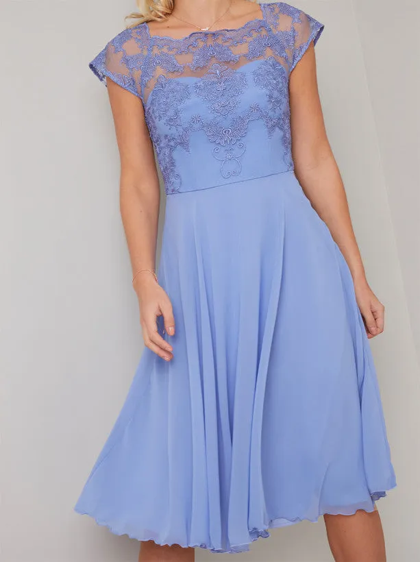 Cap Sleeved Lace Bodice Midi Dress in Blue sold by Chi Chi London product image thumbnail 3