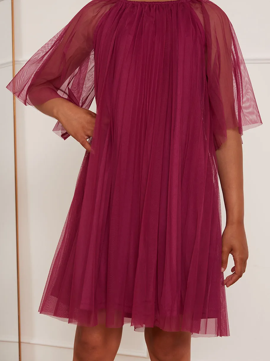 Younger Girls Pleated Bell Sleeve Midi Dress in Purple sold by Chi Chi London product image thumbnail 5