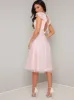 Floral 3D Bodice Tulle Midi Dress in Pink sold by Chi Chi London