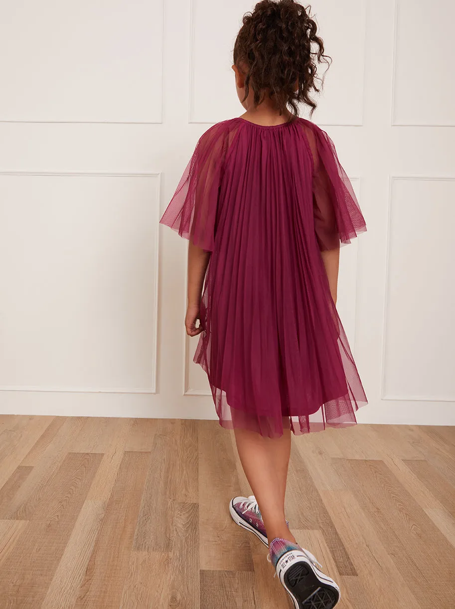 Younger Girls Pleated Bell Sleeve Midi Dress in Purple sold by Chi Chi London product image thumbnail 4