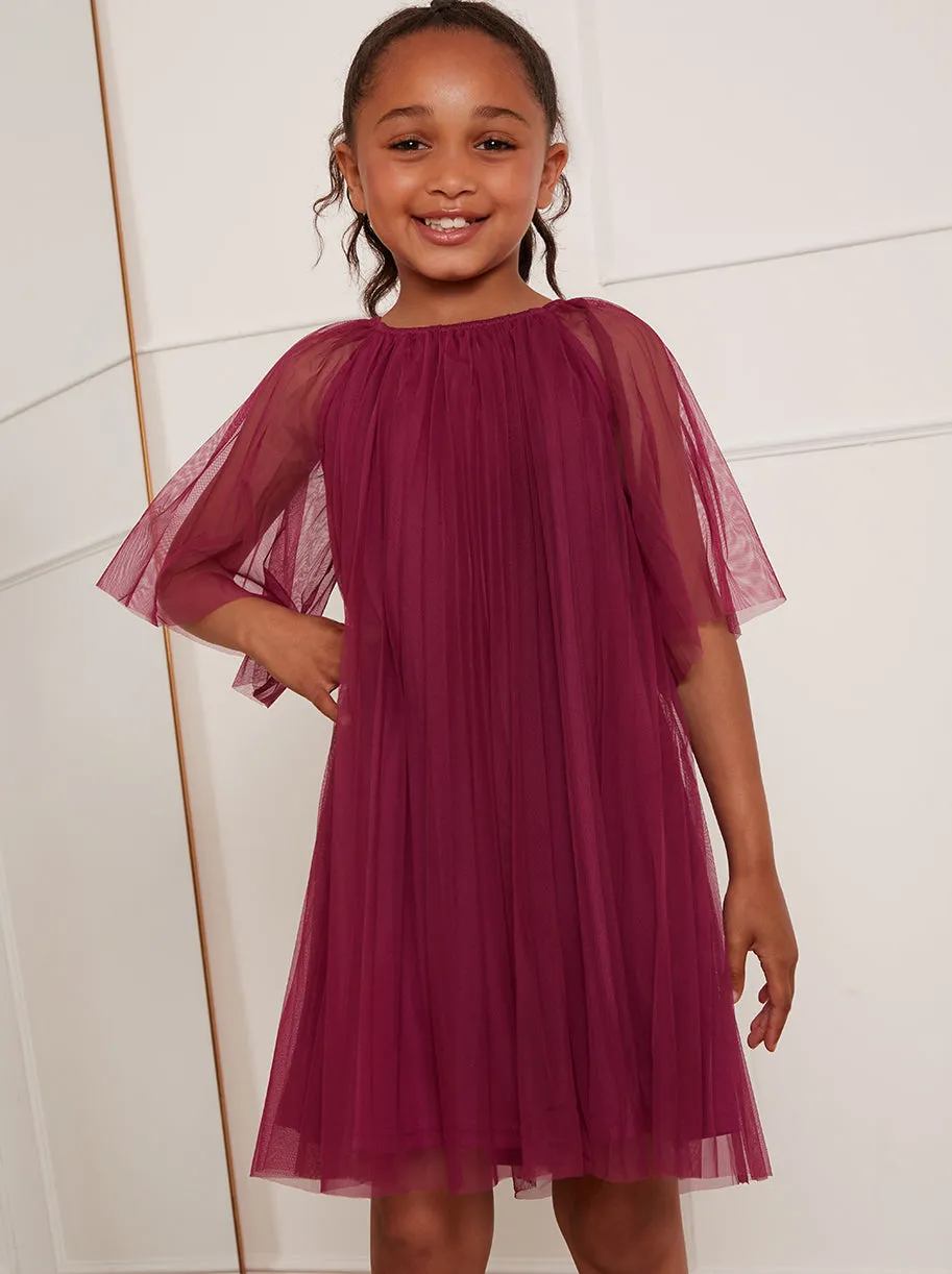 Younger Girls Pleated Bell Sleeve Midi Dress in Purple sold by Chi Chi London product image thumbnail 3