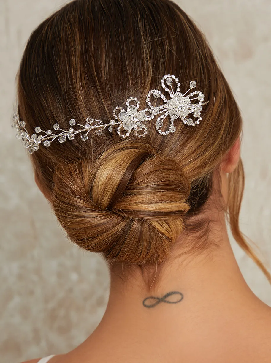 Floral Faux Diamante Headpiece in Silver Tone sold by Chi Chi London