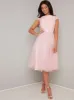 Floral 3D Bodice Tulle Midi Dress in Pink sold by Chi Chi London