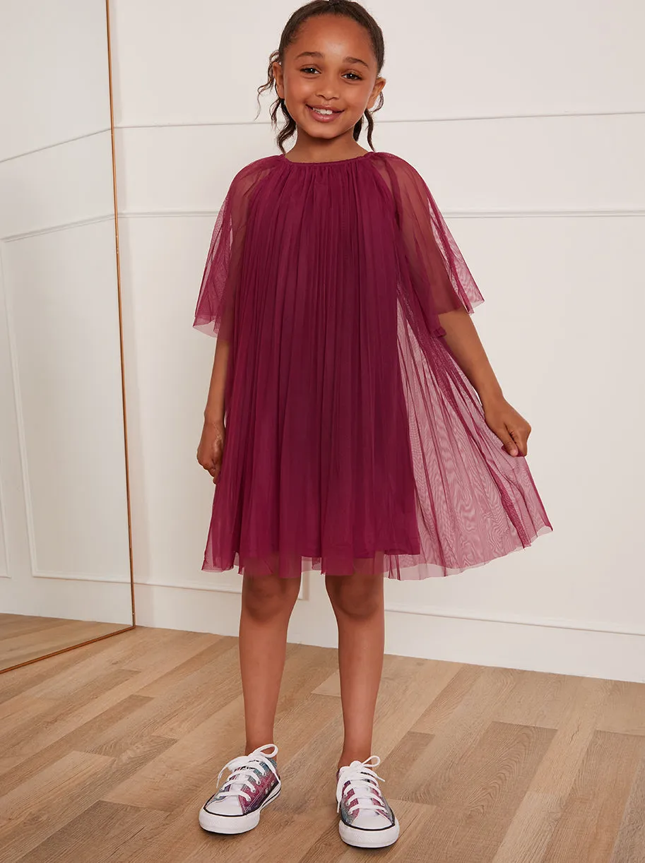 Younger Girls Pleated Bell Sleeve Midi Dress in Purple sold by Chi Chi London product image thumbnail 2