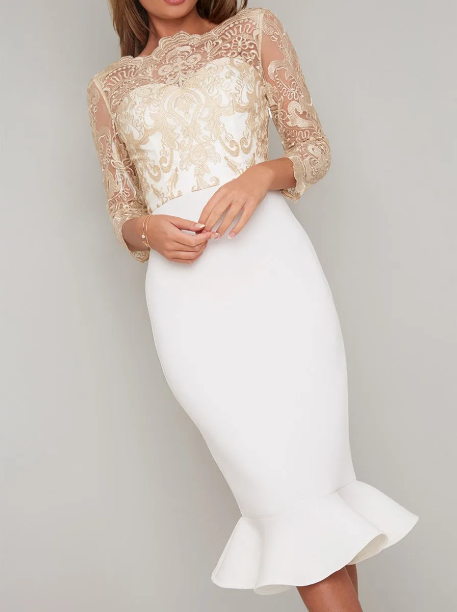 Embroidered Lace Bodycon Peplum Midi Dress in Cream sold by Chi Chi London product image thumbnail 2