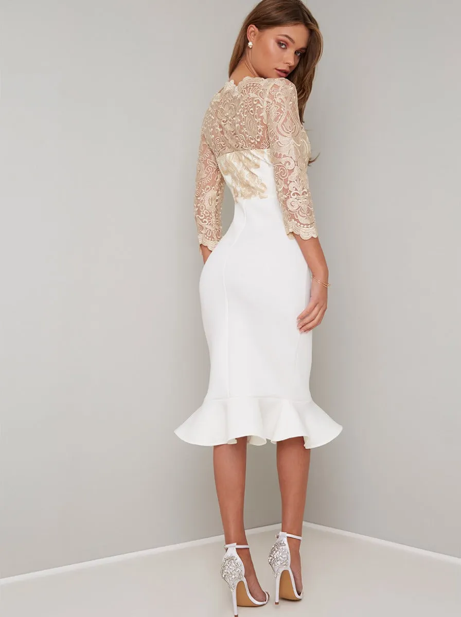 Embroidered Lace Bodycon Peplum Midi Dress in Cream sold by Chi Chi London product image thumbnail 3