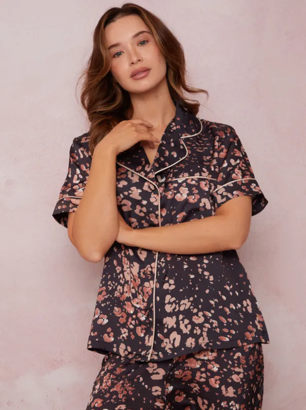 Textured Animal Print Pyjama Set in Black sold by Chi Chi London