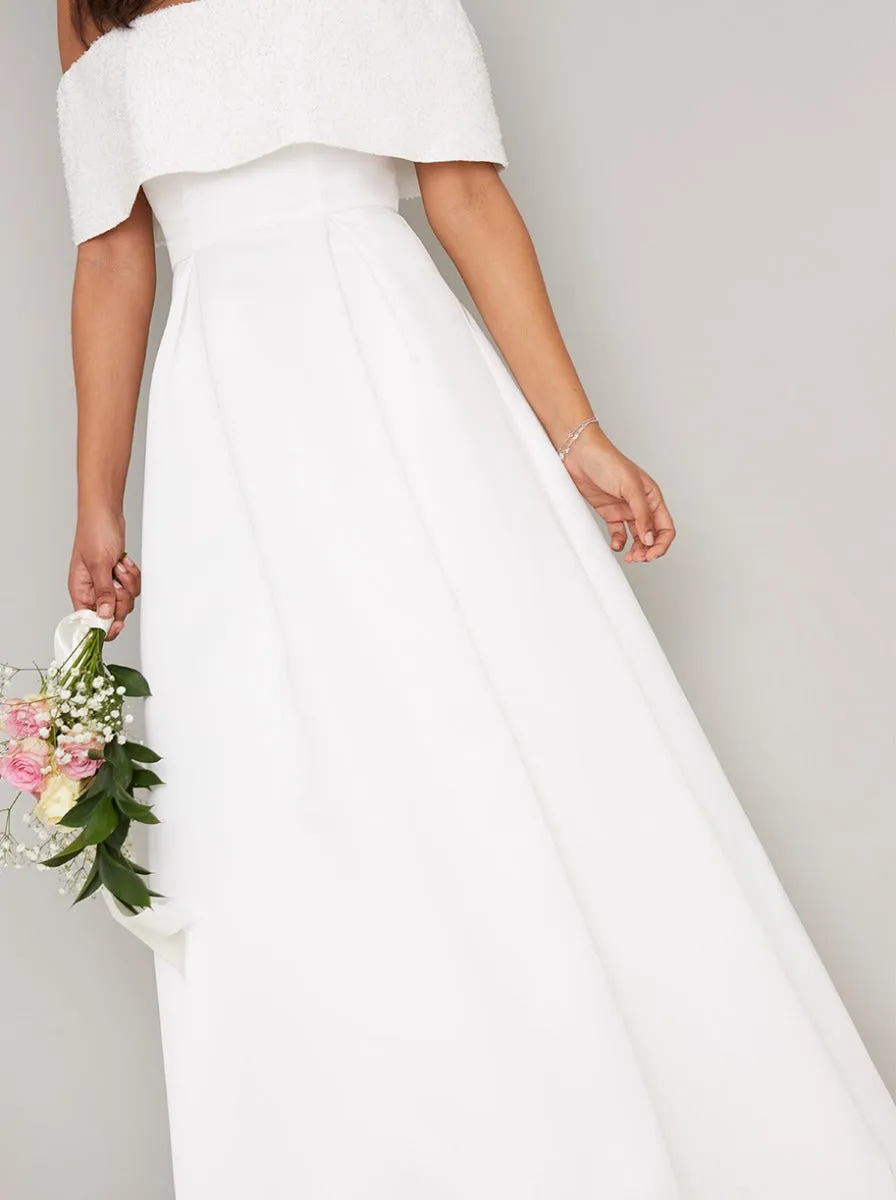 Embellished Bridal Dress with Fold Over Bardot in White sold by Chi Chi London product image thumbnail 3