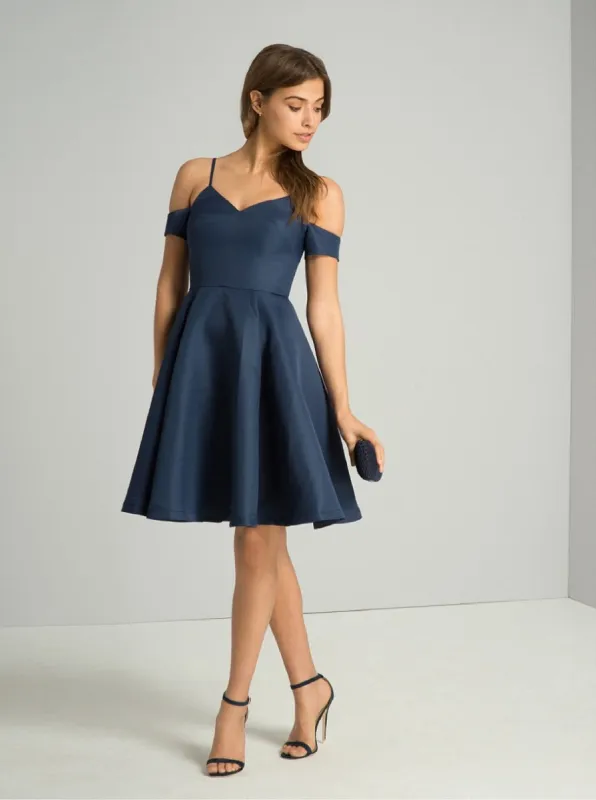 Plain Skater Midi Dress with Cut Out Detailing in Blue sold by Chi Chi London