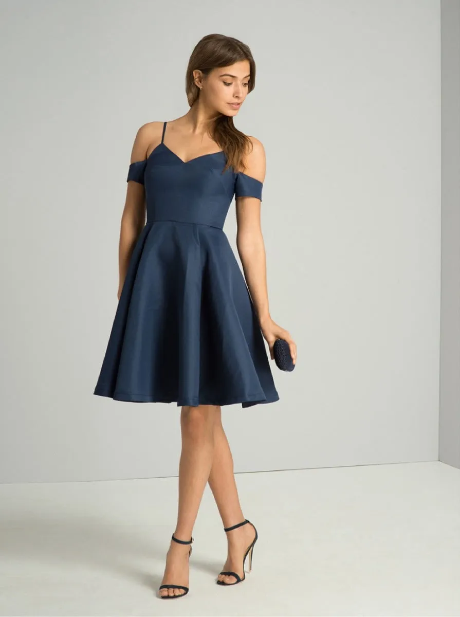 Plain Skater Midi Dress with Cut Out Detailing in Blue sold by Chi Chi London